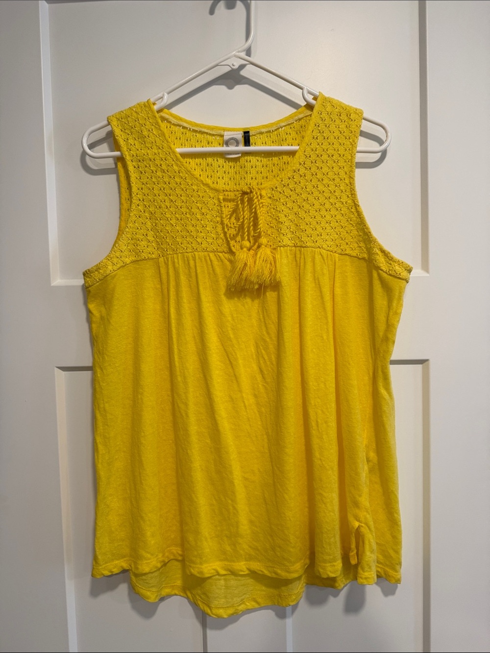 Yellow Crochet Yoke Sleeveless Tank Top